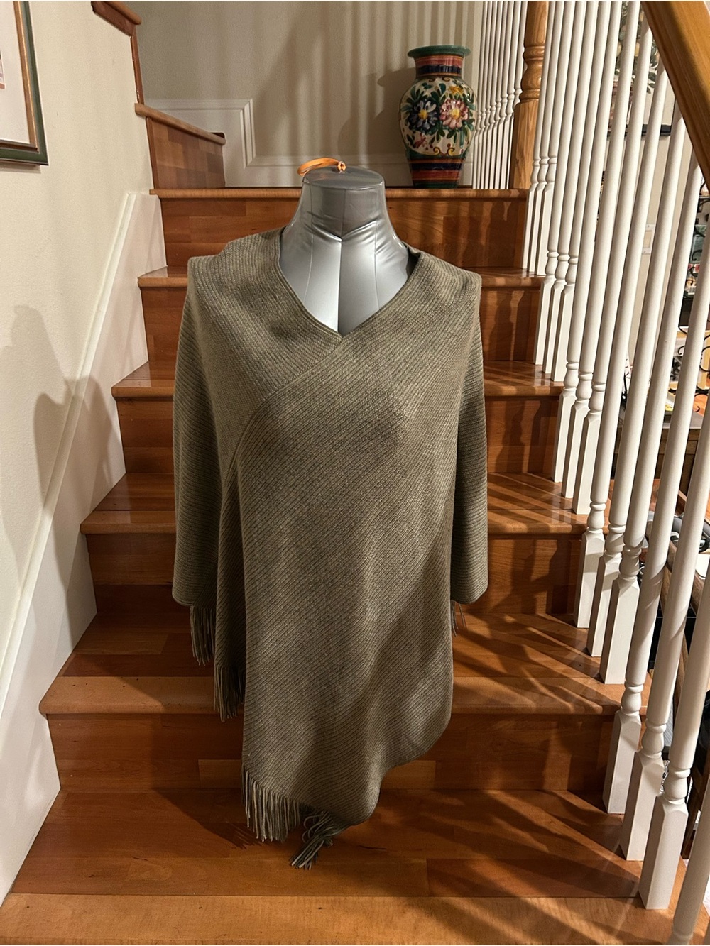 Steve Madden Olive Fringe Knit Poncho - Picture 1 of 7
